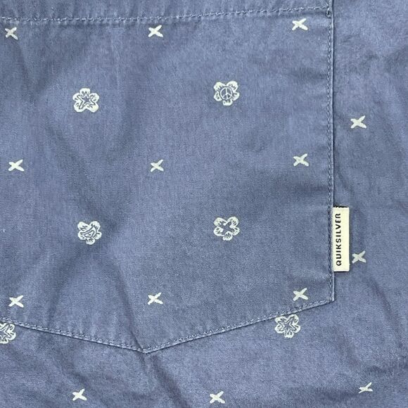 Quiksilver Shirt Mens XL Blue Floral Print Cotton Modern Fit Button Up Outdoor - Picture 4 of 11
